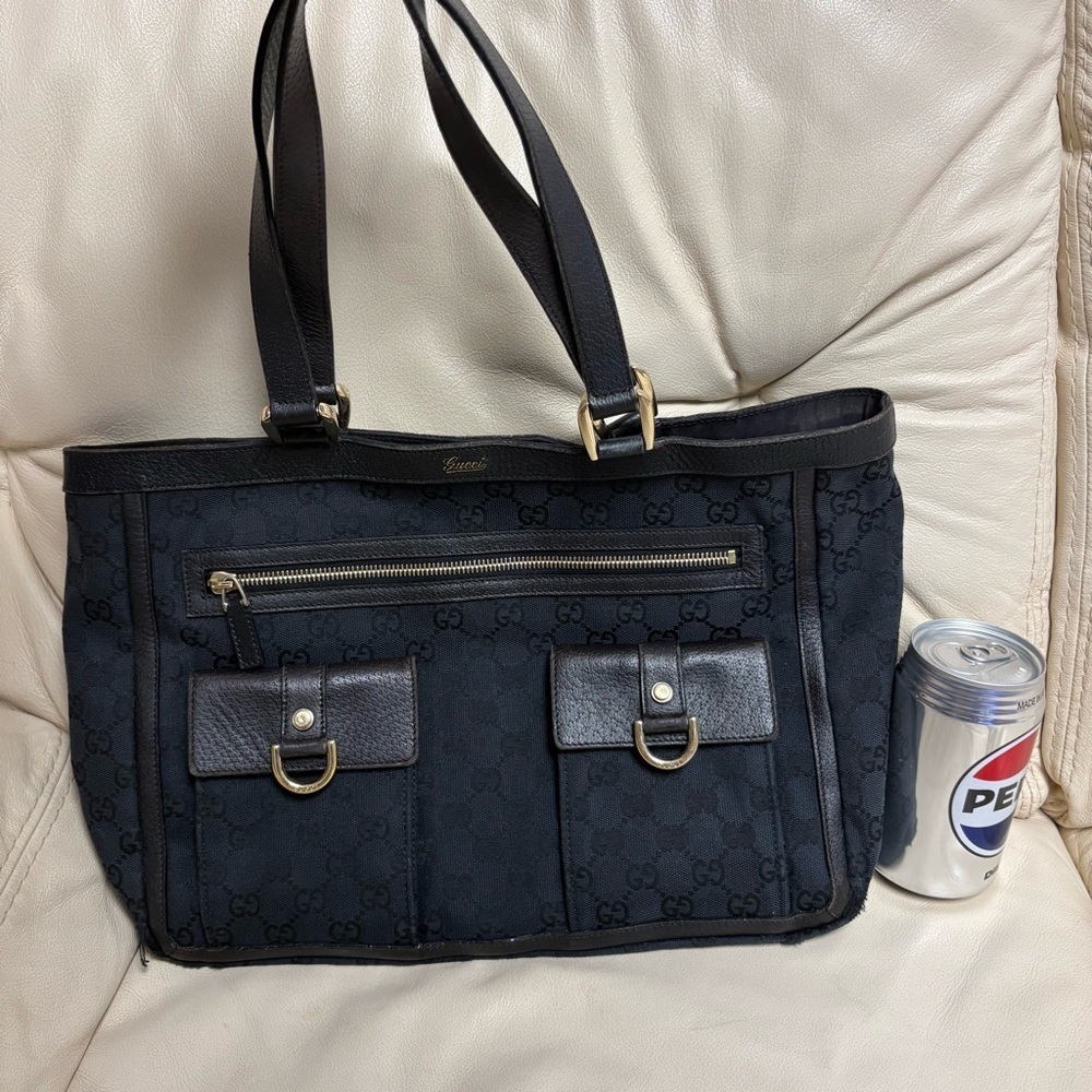 VTG GUCCI ABBEY Tote Bag Pockets Black GG Canvas GHW Leather Trim - Picture 13 of 13